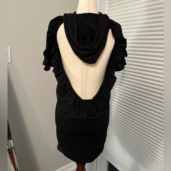 Black Terry Open Back Hooded Mini Sun Dress | Small - Picture 3 of 13